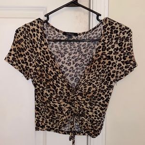 Cheetah Print Tie Cropped Blouse